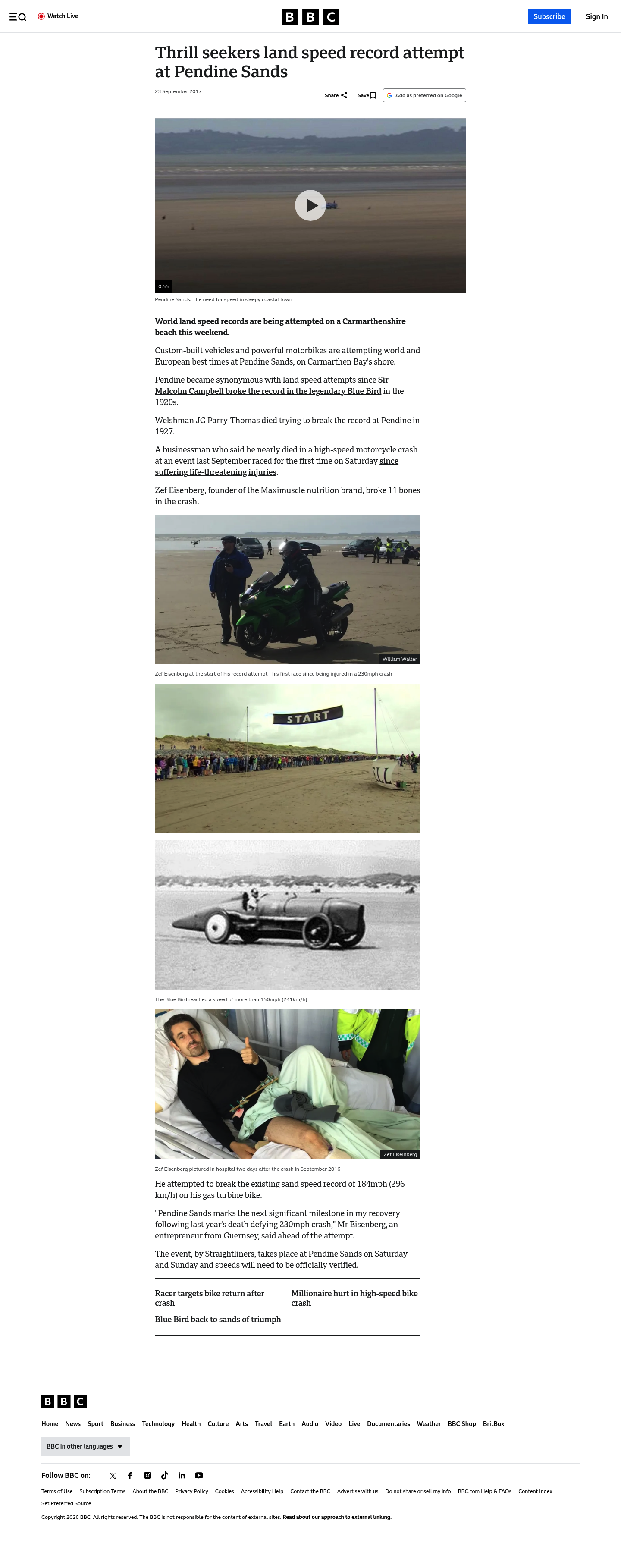 Thrill seekers land speed record attempt at Pendine Sands