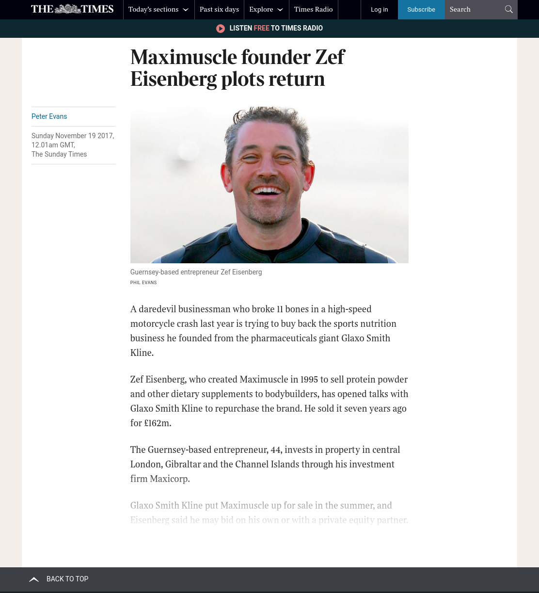 Maximuscle founder Zef Eisenberg plots return