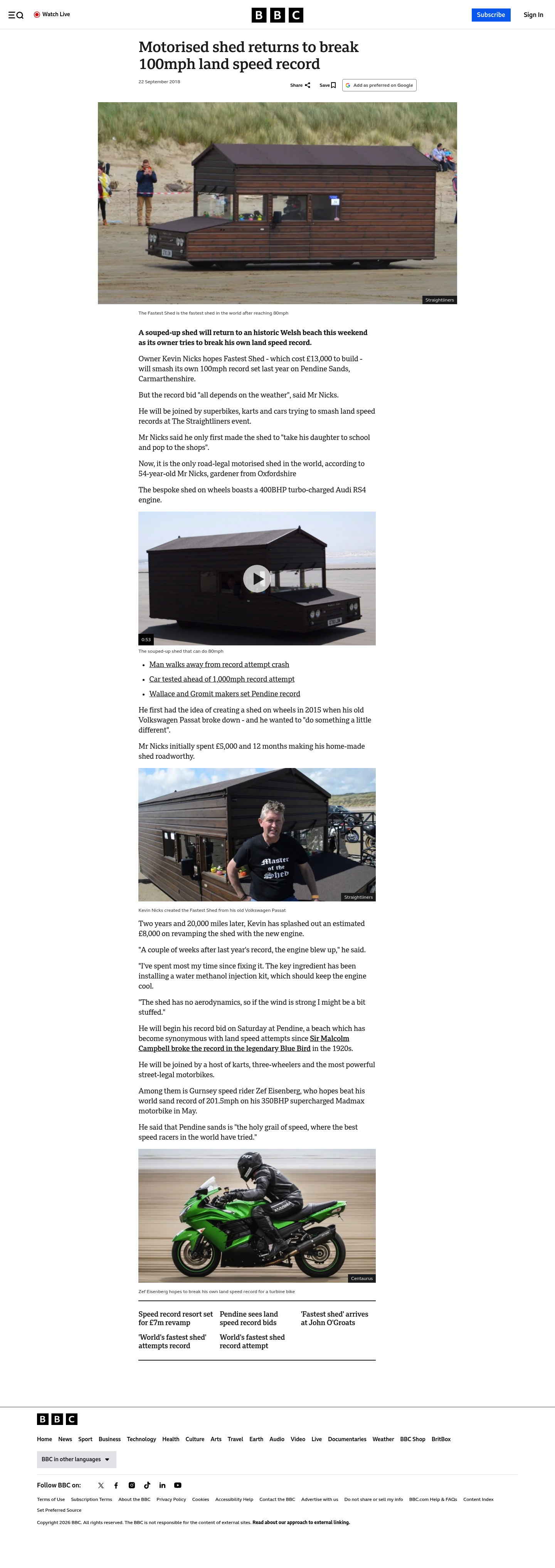 Motorised shed returns to break 100mph land speed record