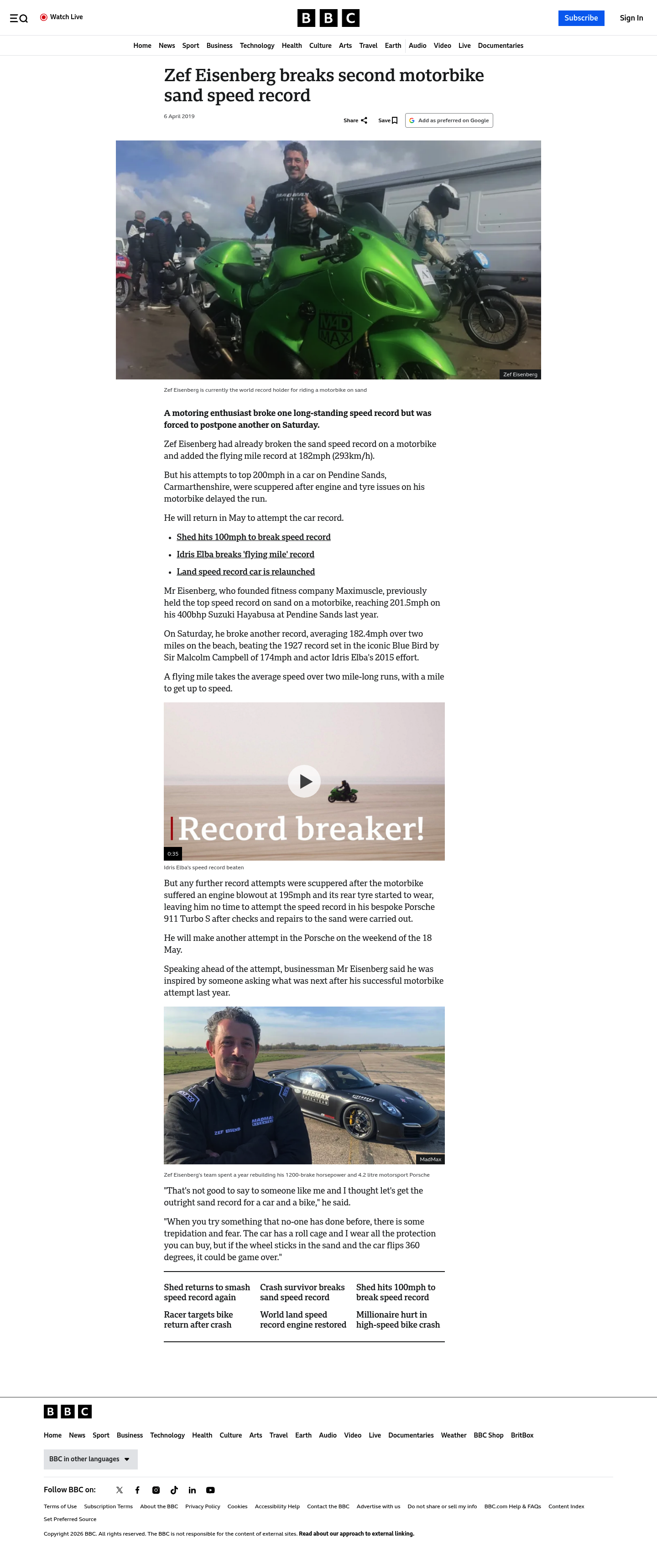 Zef Eisenberg breaks second motorbike sand speed record
