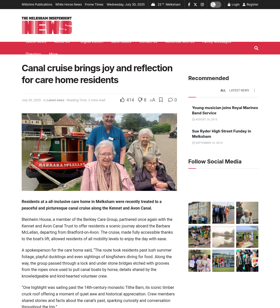 Canal cruise brings joy and reflection for care home residents