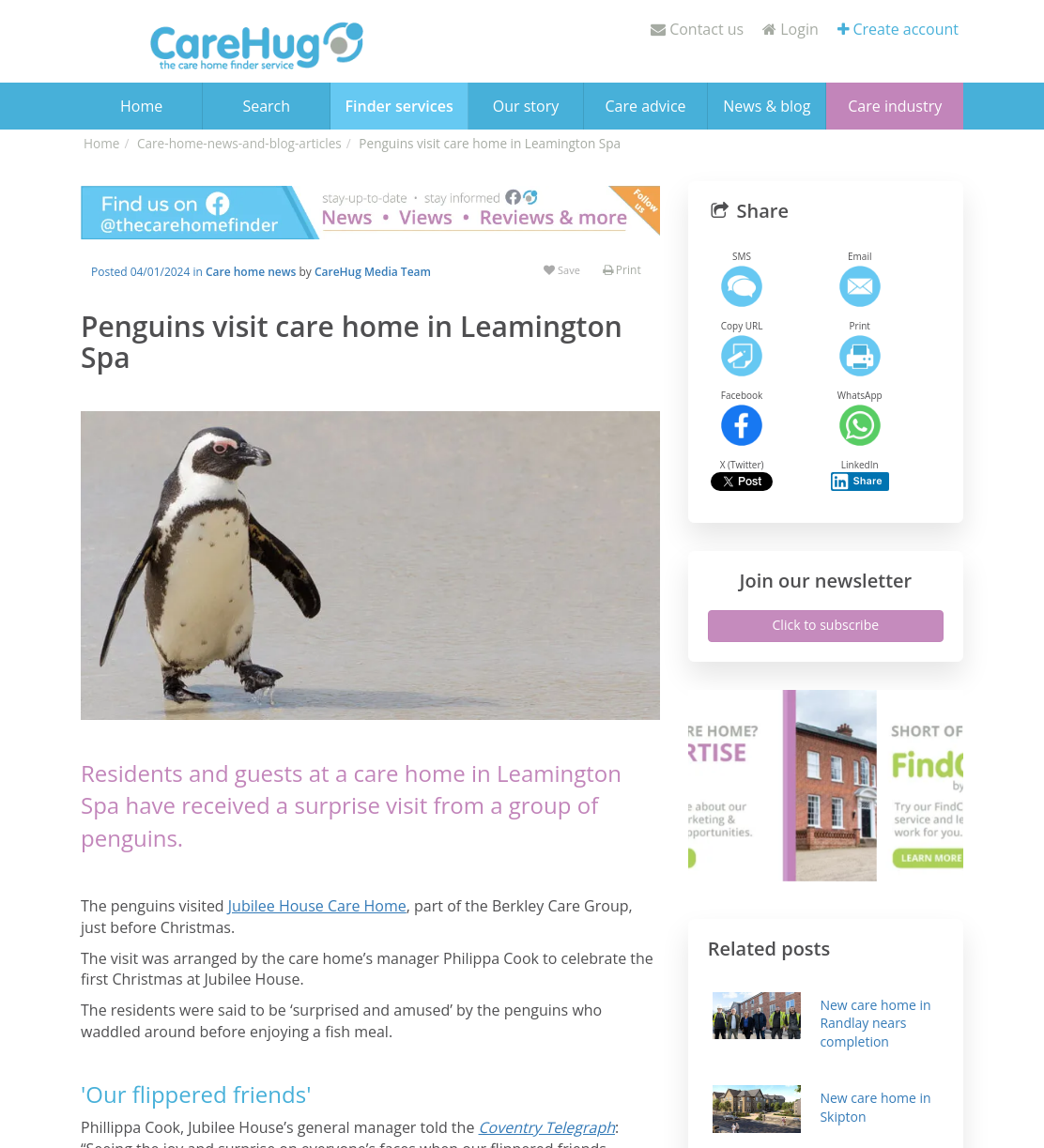 Penguins visit care home in Leamington Spa