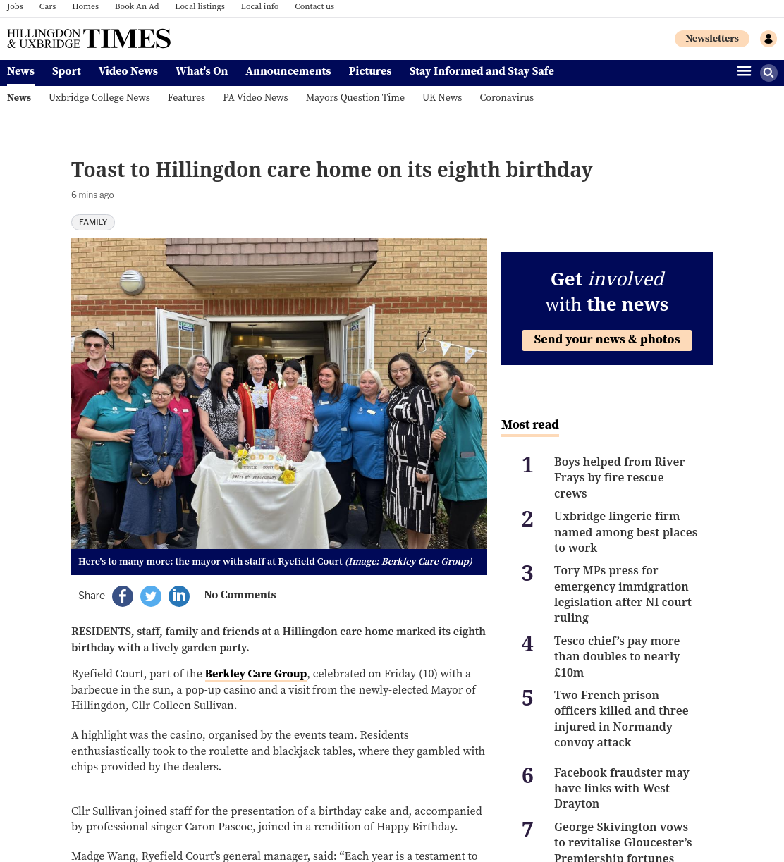 Toast to Hillingdon care home on its eighth birthday