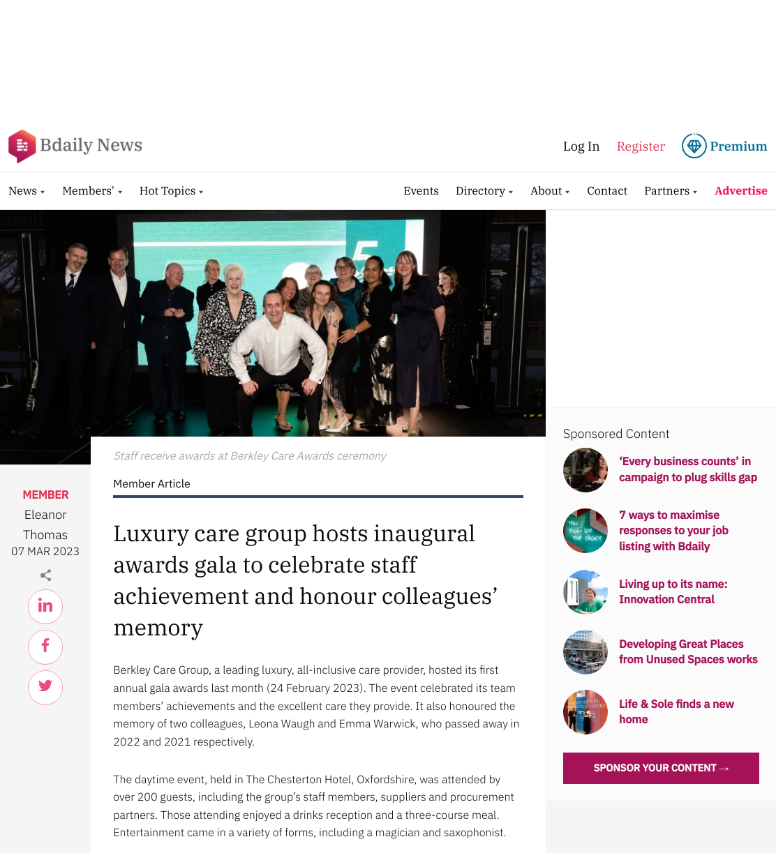 Luxury care group hosts inaugural awards gala to celebrate staff achievement and honour colleagues’ memory