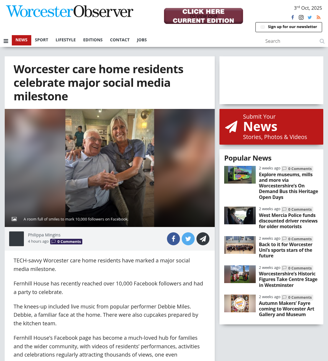 Worcester care home residents celebrate major social media milestone
