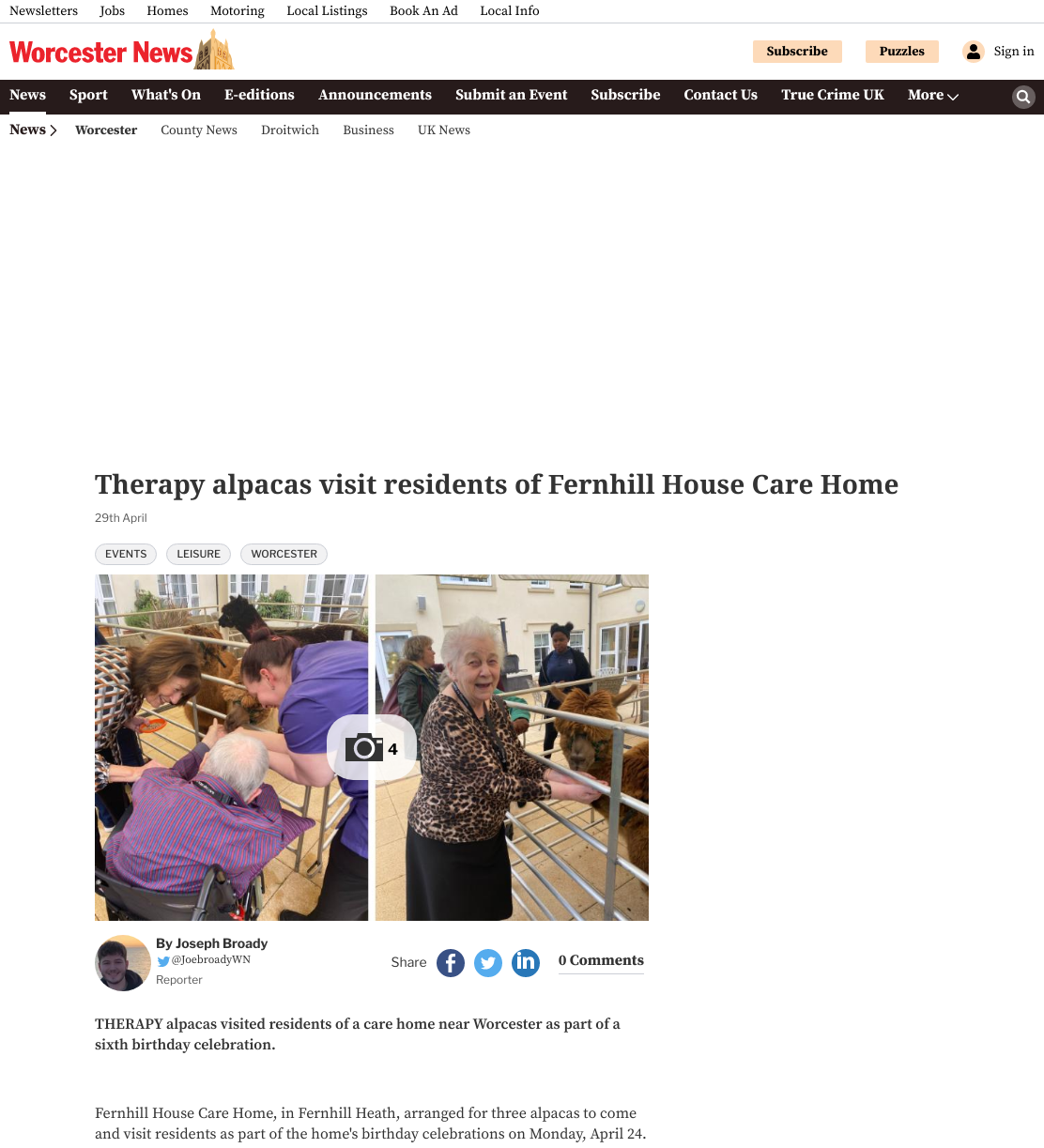 Therapy alpacas visit care home residents