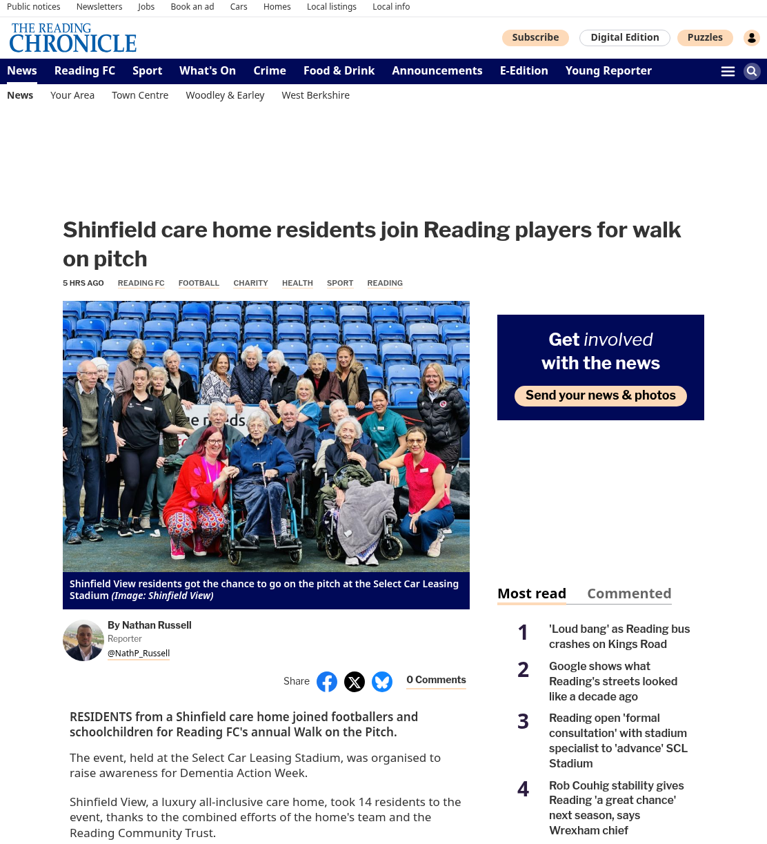Shinfield care home residents join Reading players for Walk on the Pitch
