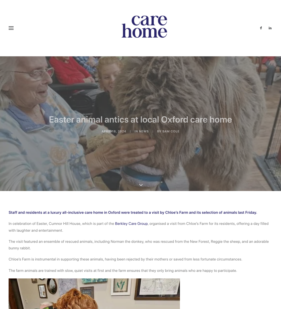 Easter animal antics at local Oxford care home » Care Home Magazine