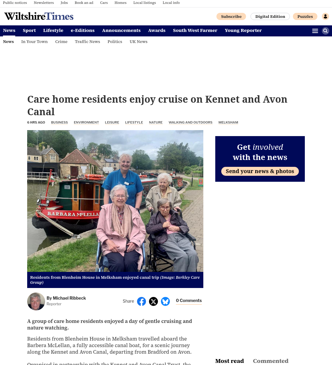Care home residents enjoy day of freedom and reflection on canal boat