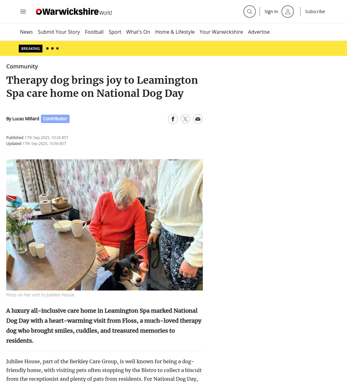 Therapy dog brings joy to Leamington Spa care home on National Dog Day
