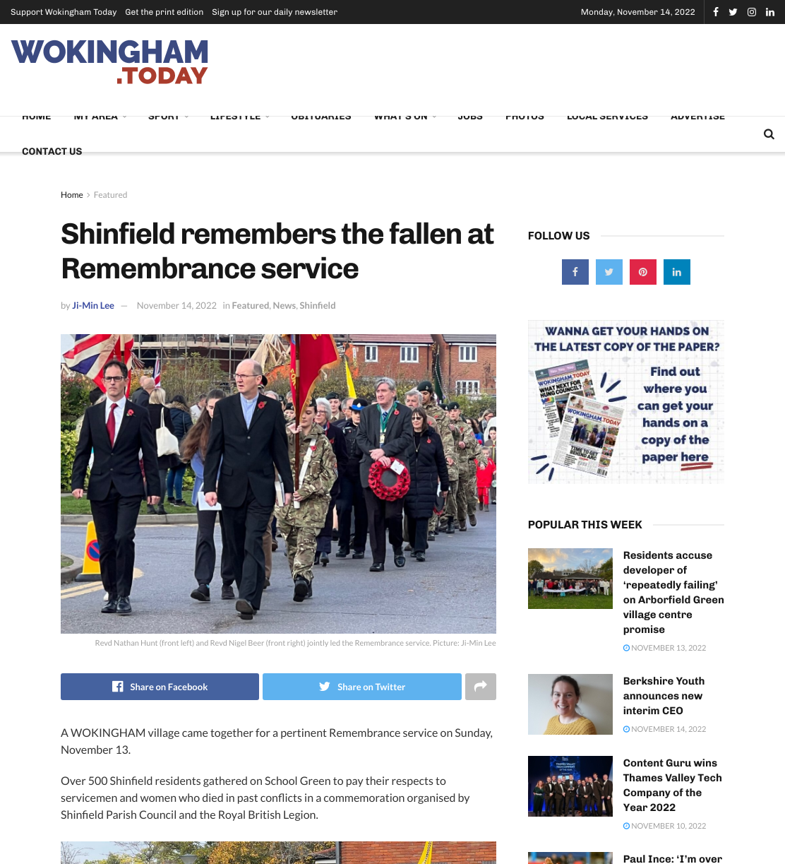 Shinfield remembers the fallen at Remembrance service