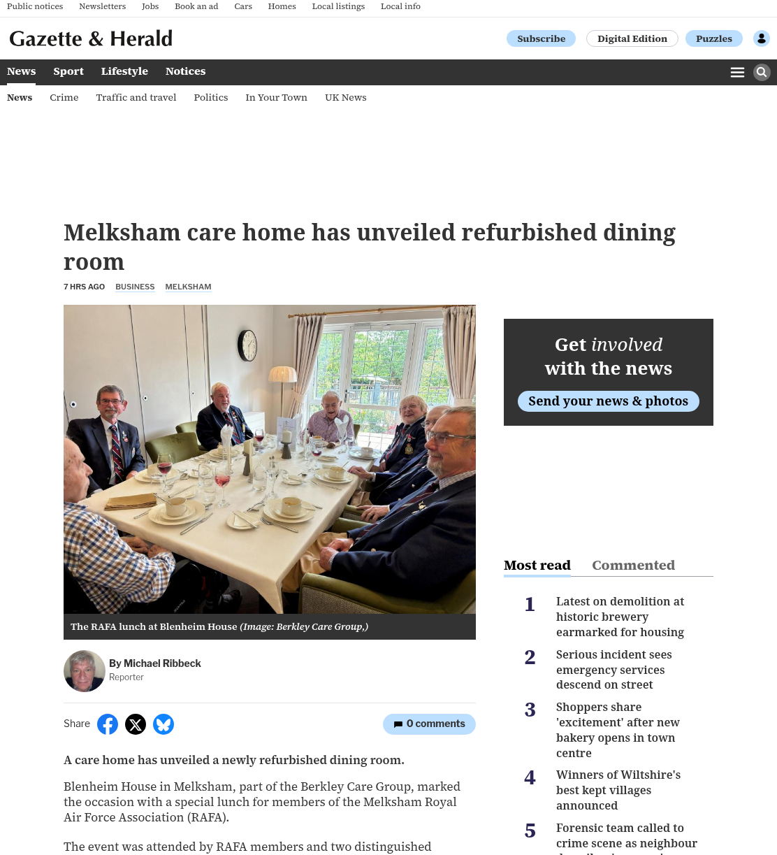 Melksham care home reveals newly refurbished dining room