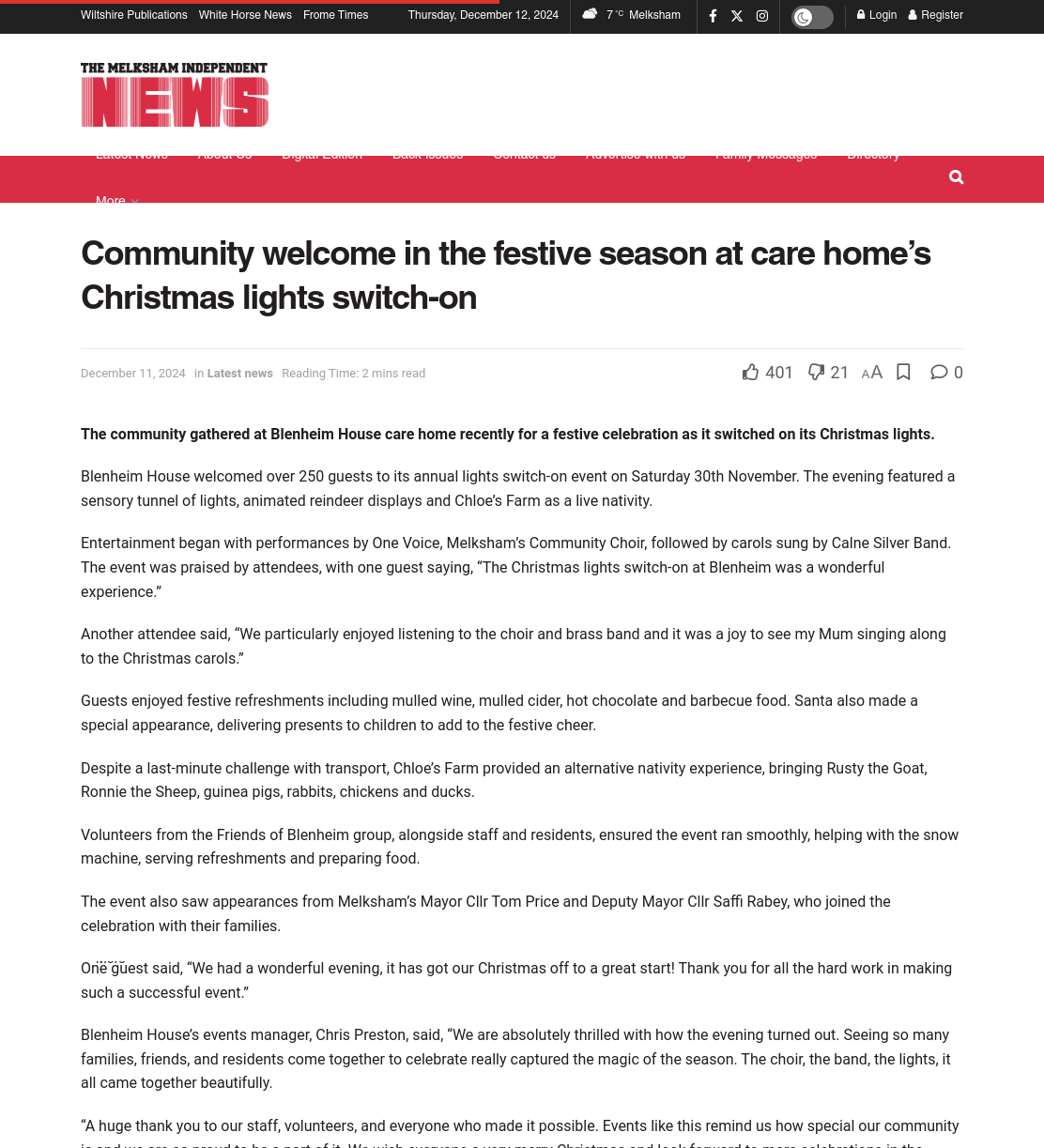 Community welcome in the festive season at care home’s Christmas lights switch-on