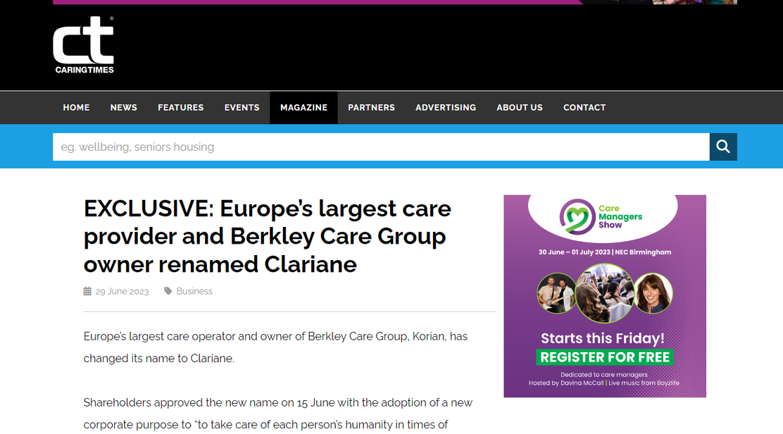 Korian changes name to Clariane