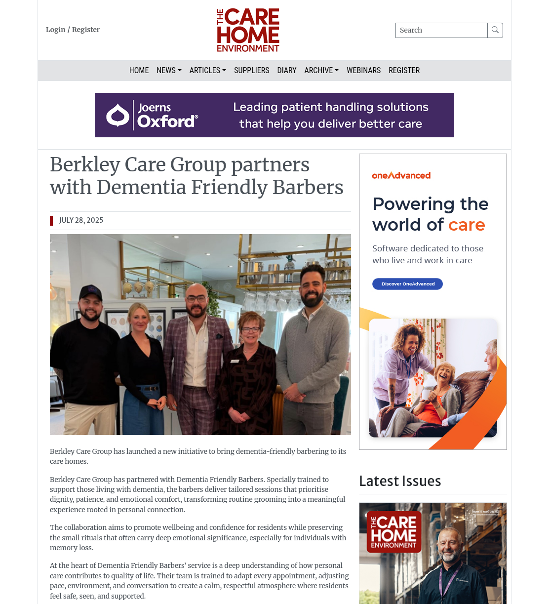 Berkley Care Group partners with Dementia Friendly Barbers