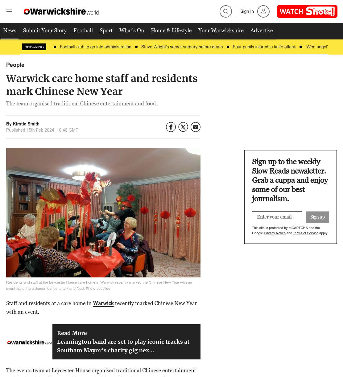 Warwick care home staff and residents mark Chinese New Year with event
