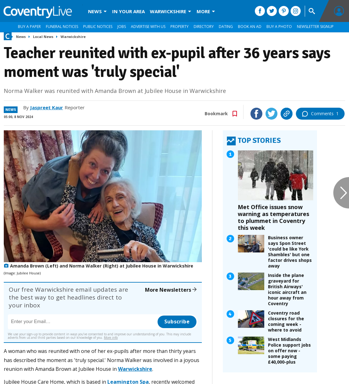 Teacher reunited with ex-pupil after 36 years says moment was 'truly special'