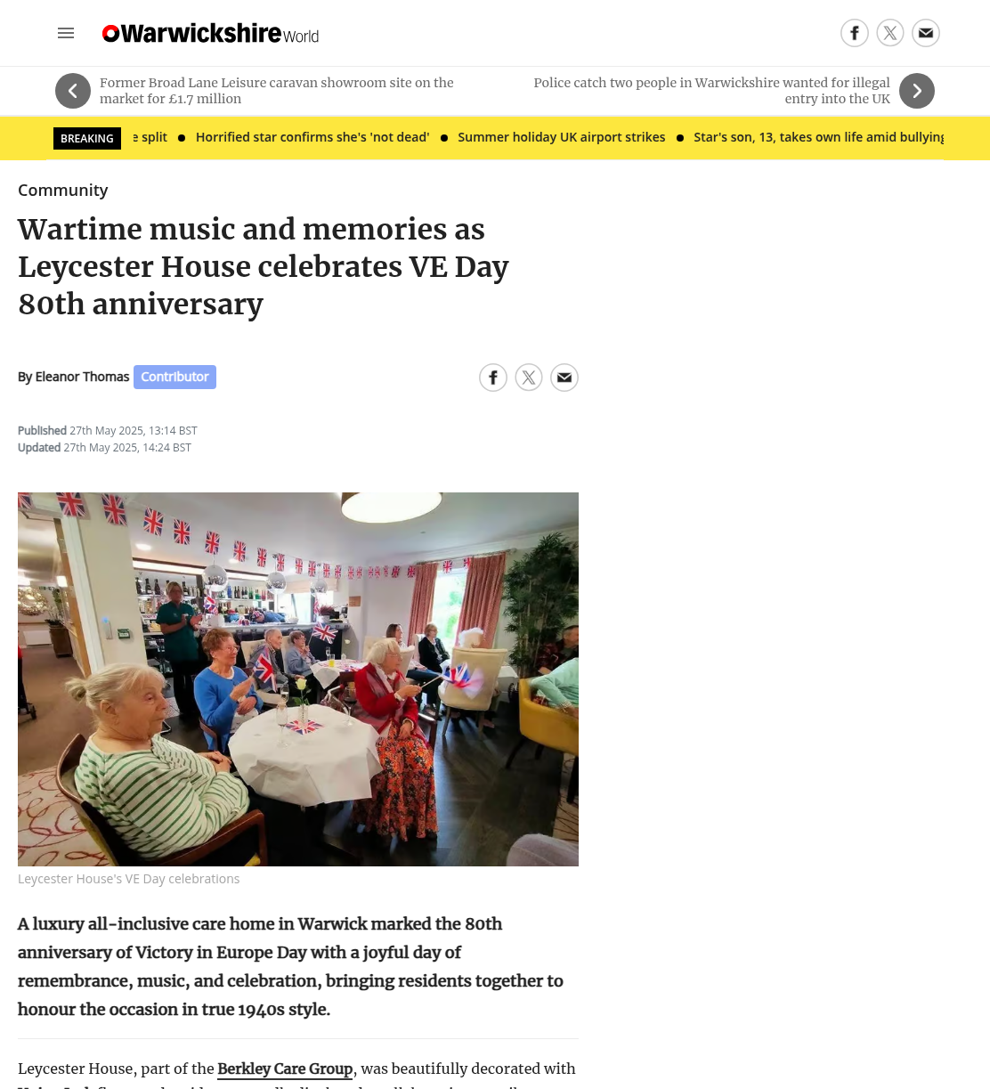 Wartime music and memories as Leycester House celebrates VE Day 80th anniversary