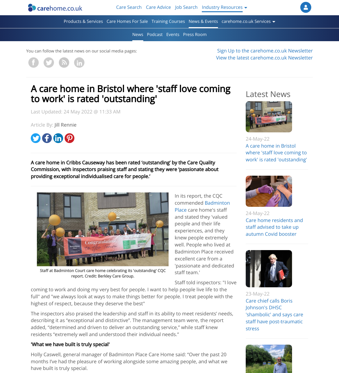 A care home in Bristol where 'staff love coming to work' is rated 'outstanding'