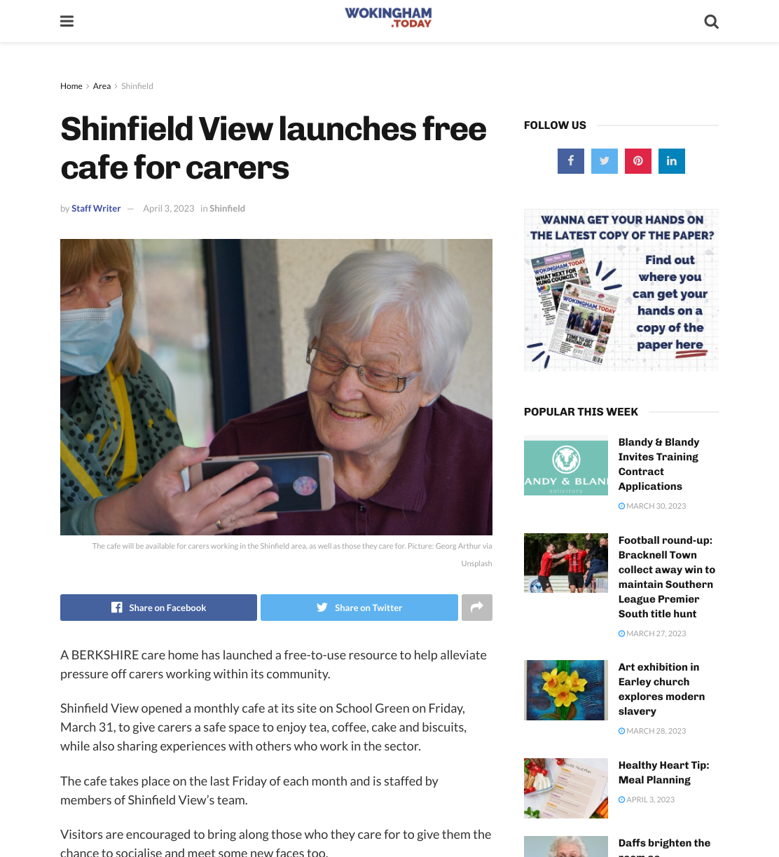 Shinfield View launches free cafe for carers