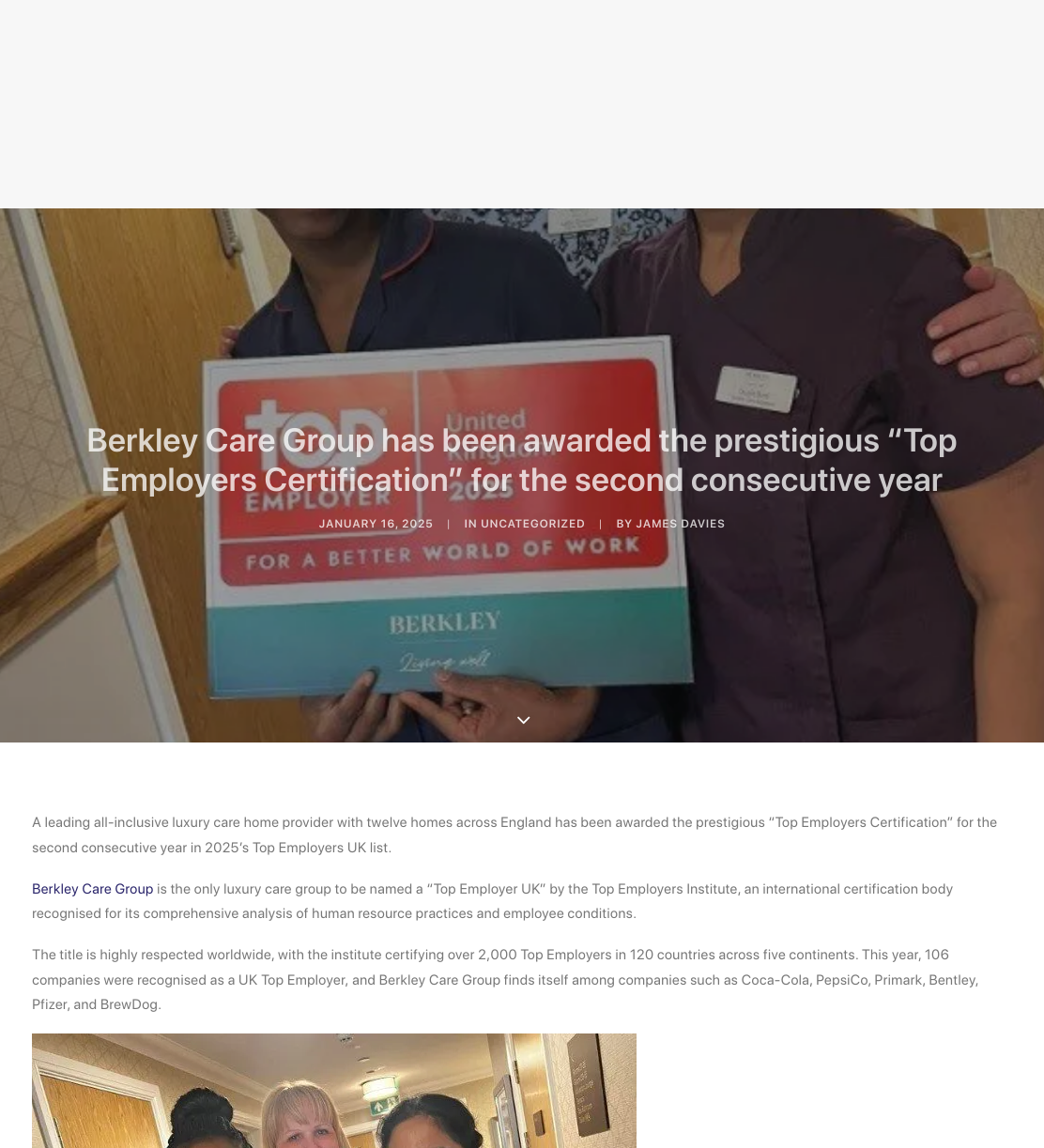 Berkley Care Group has been awarded the prestigious “Top Employers Certification” for the second consecutive year » Care Home Magazine