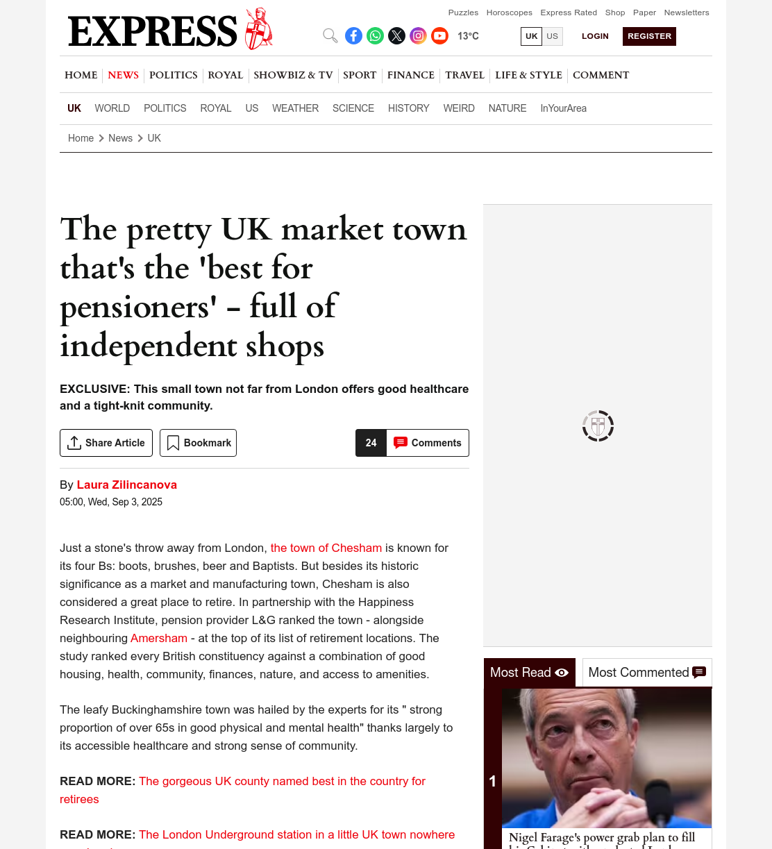 The pretty little market town that's the 'best place for pensioners to retire'