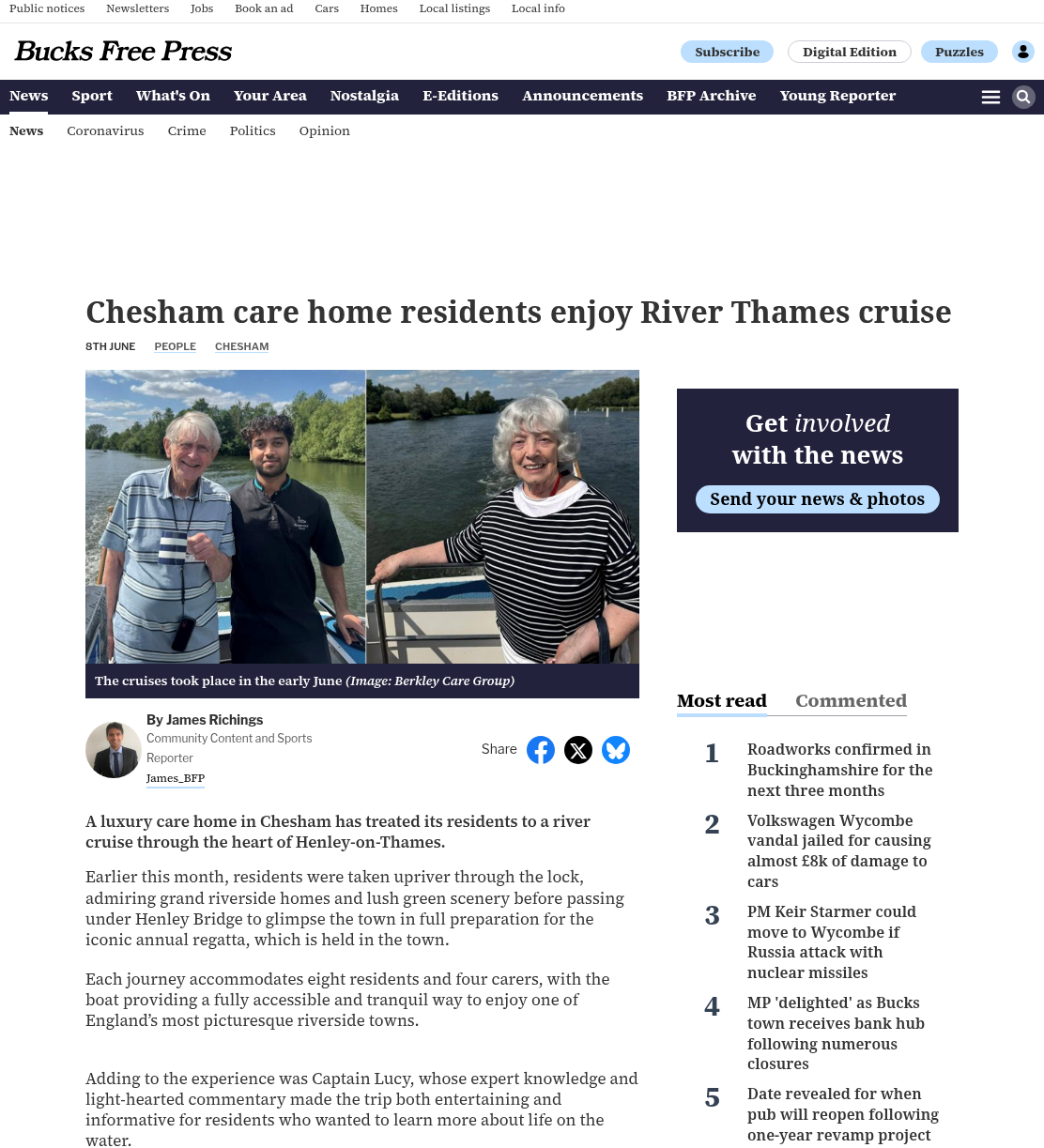 Buckinghamshire care home residents enjoy River Thames cruise event