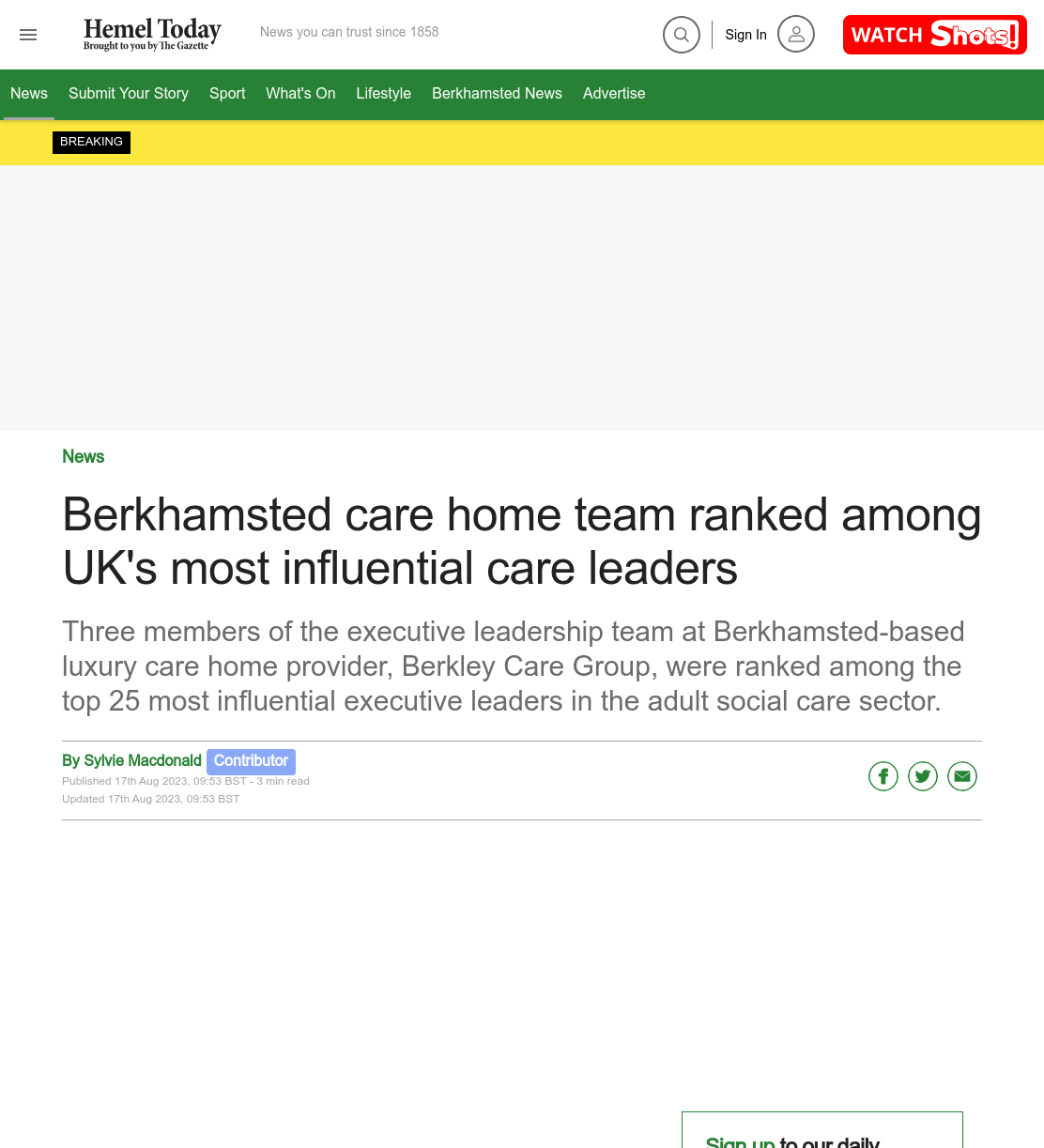 Berkhamsted care home team ranked among UK's most influential care leaders