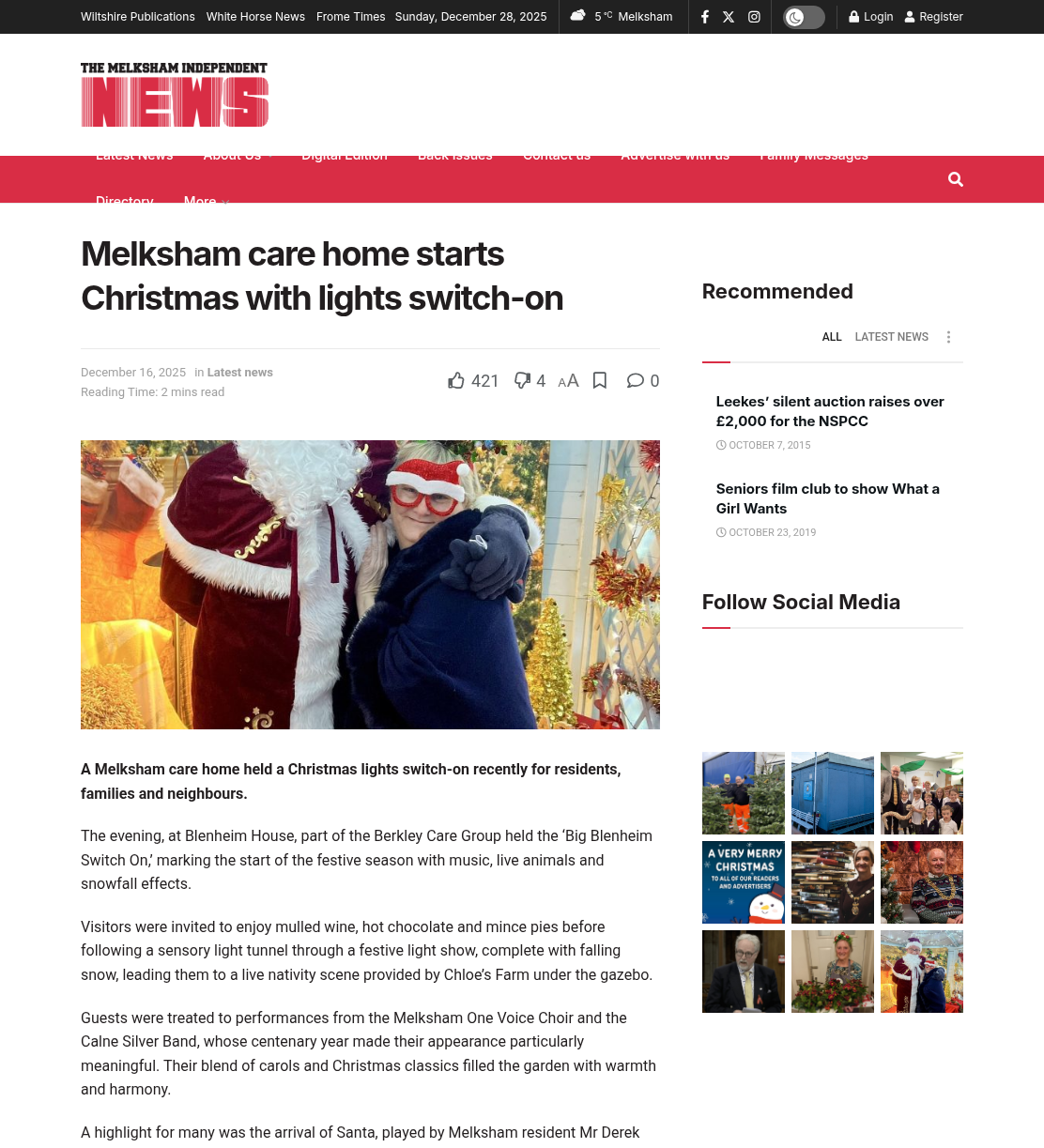 Melksham care home starts Christmas with lights switch-on