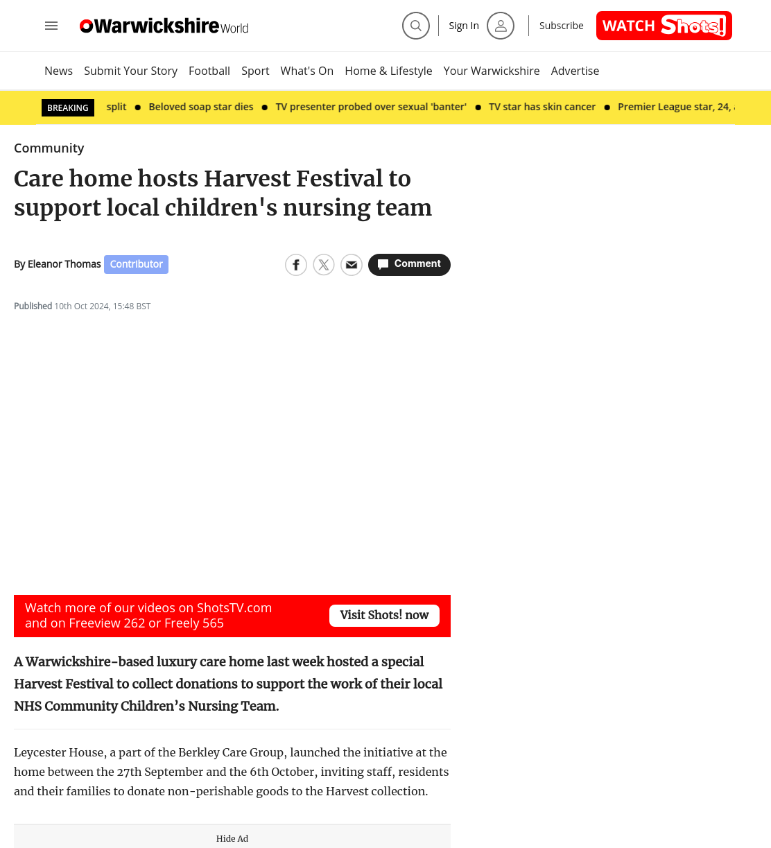 Care home hosts Harvest Festival to support local children's nursing team
