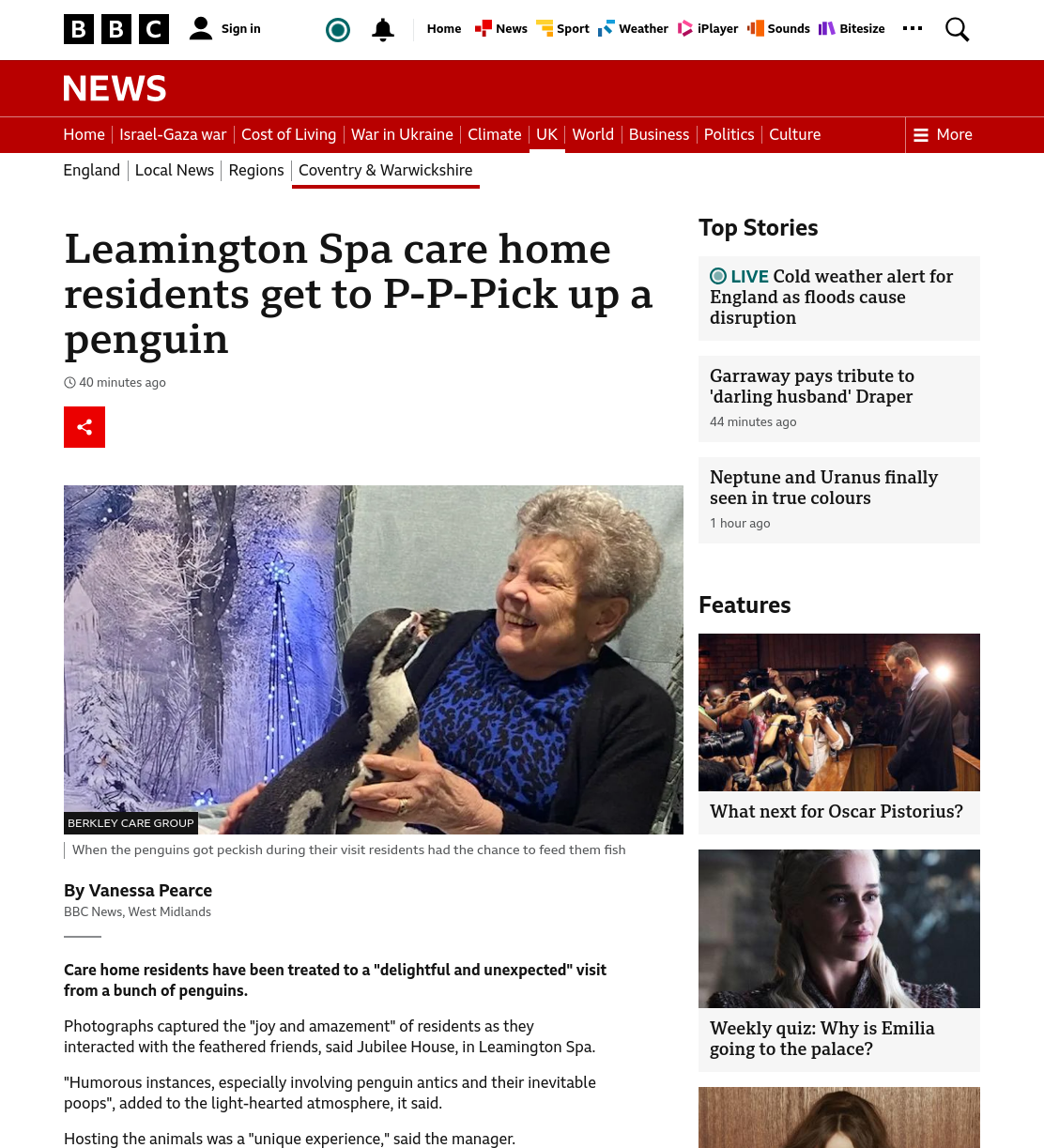 Leamington Spa care home residents get to P-P-Pick up a penguin