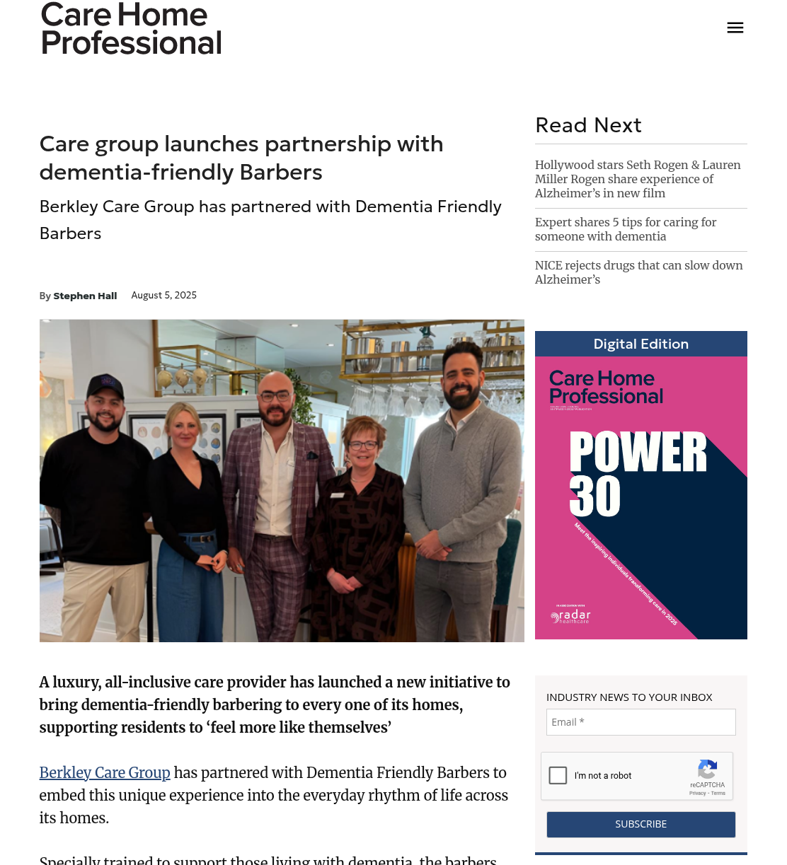 Care group launches partnership with dementia-friendly barbers