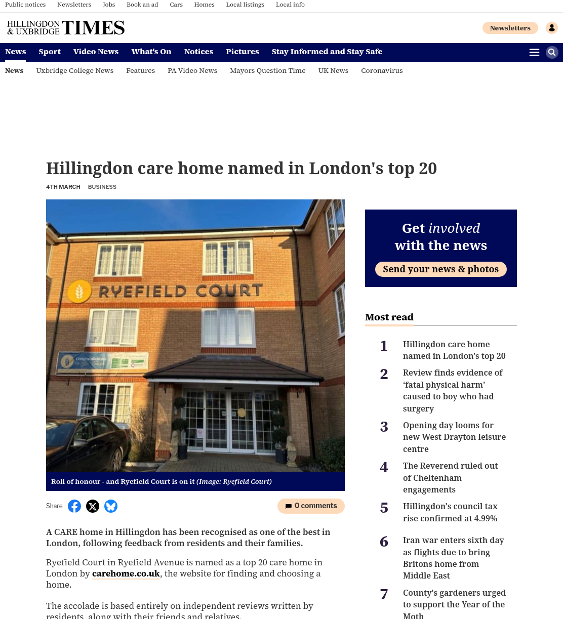 Hillingdon care home named in London's top 20