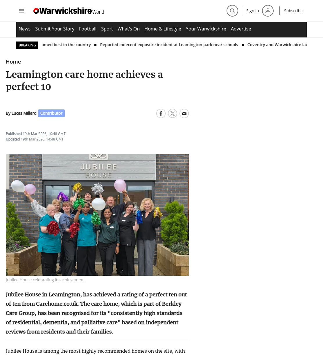 Leamington care home achieves a perfect 10