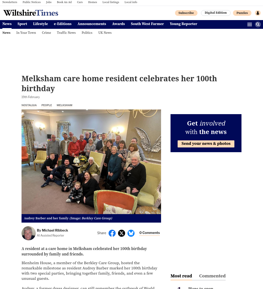 Wiltshire care home resident marks 100th birthday with two parties