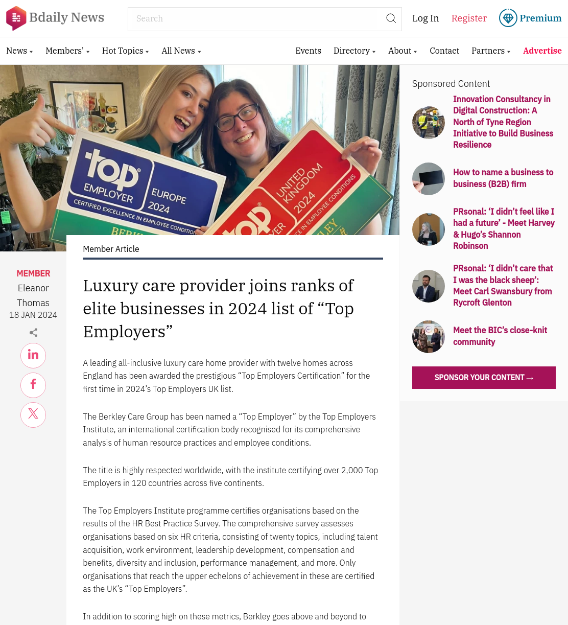 Luxury care provider joins ranks of elite businesses in 2024 list of “Top Employers”