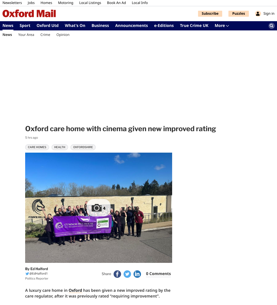 Oxford care home with cinema given new improved rating