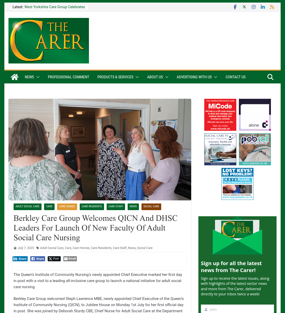 Berkley Care Group Welcomes QICN And DHSC Leaders For Launch Of New Faculty Of Adult Social Care Nursing