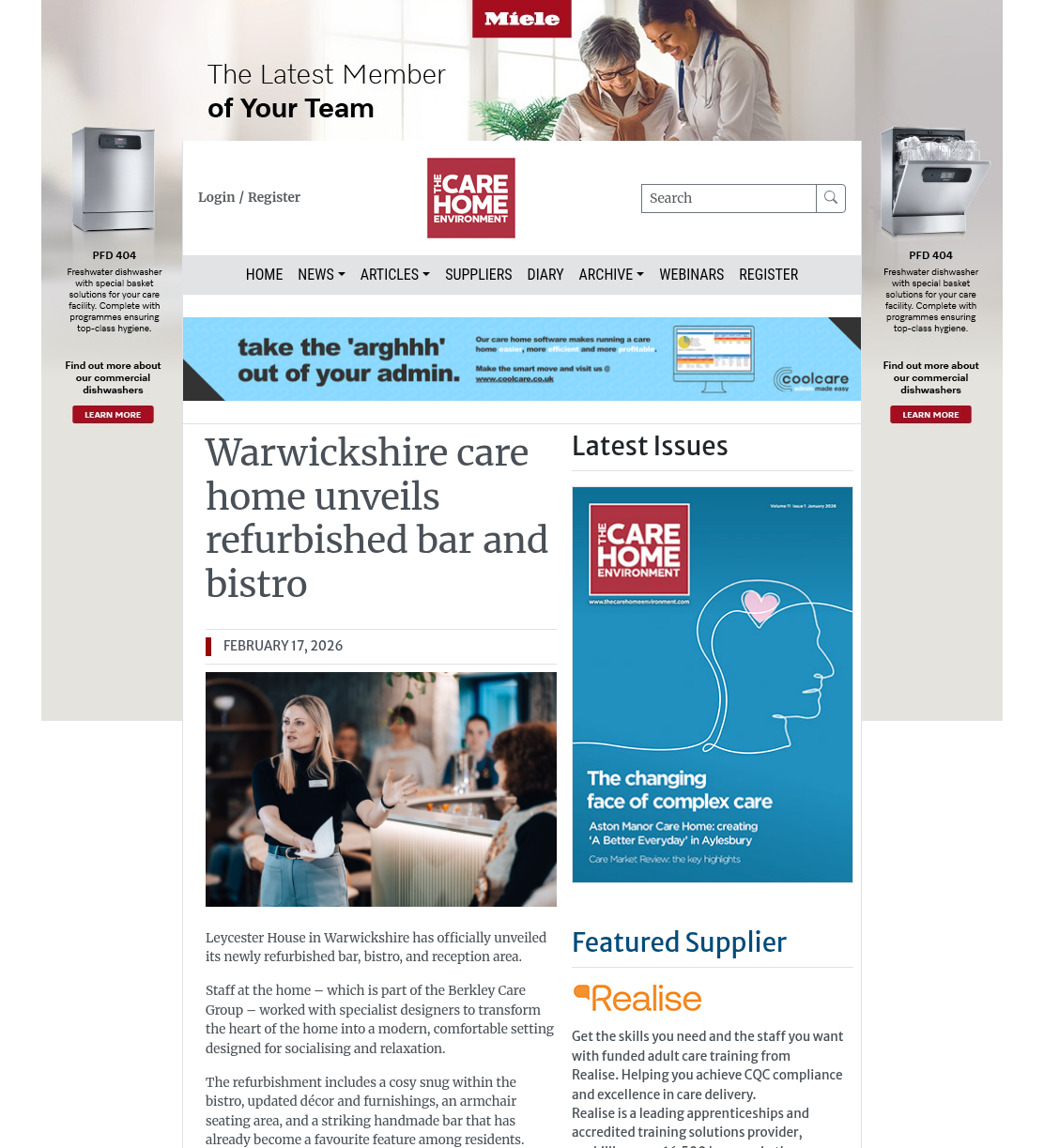 Warwickshire care home unveils refurbished bar and bistro