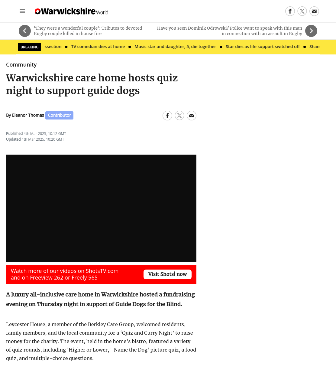 Warwickshire care home hosts quiz night to support guide dogs