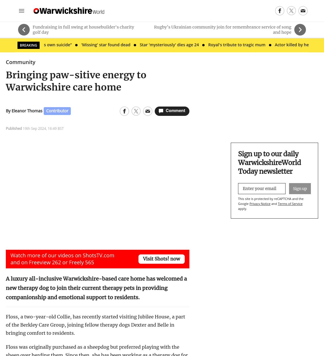 Bringing paw-sitive energy to Warwickshire care home