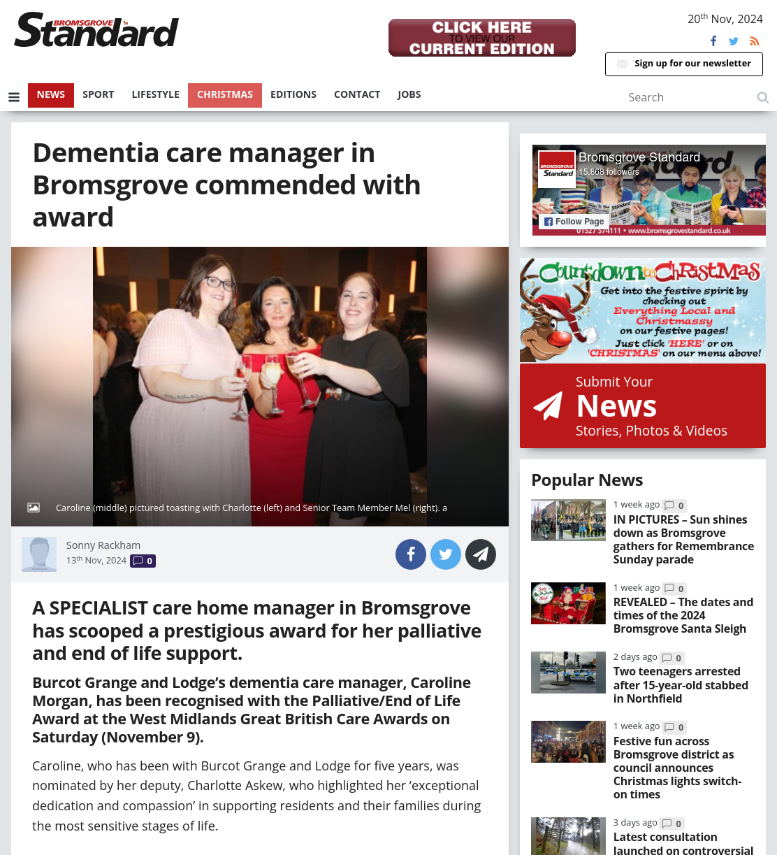 Dementia care manager in Bromsgrove commended with award