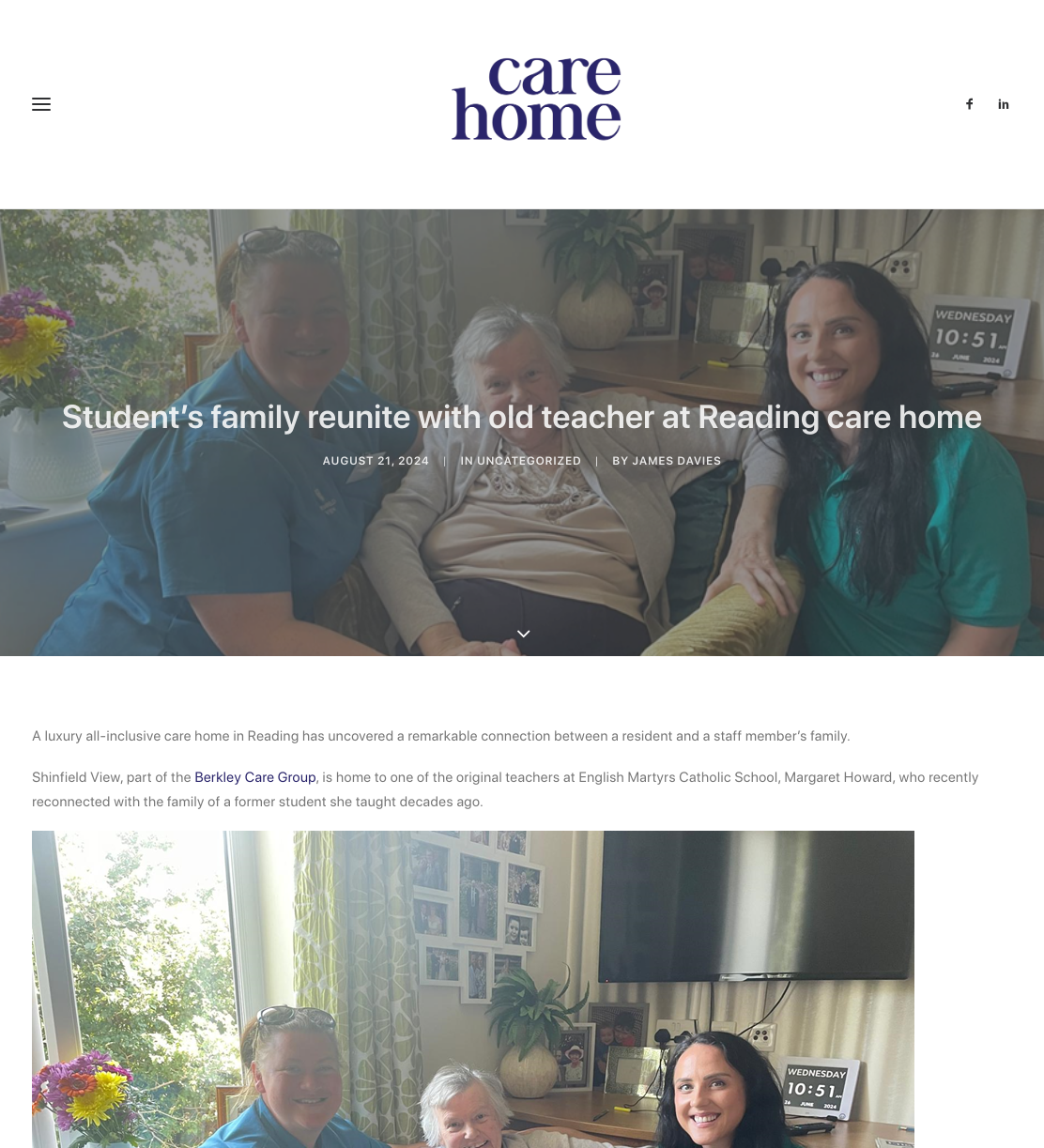 Student’s family reunite with old teacher at Reading care home » Care Home Magazine