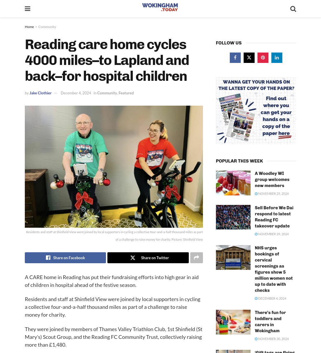 Reading care home cycles 4000 miles–to Lapland and back–for hospital children