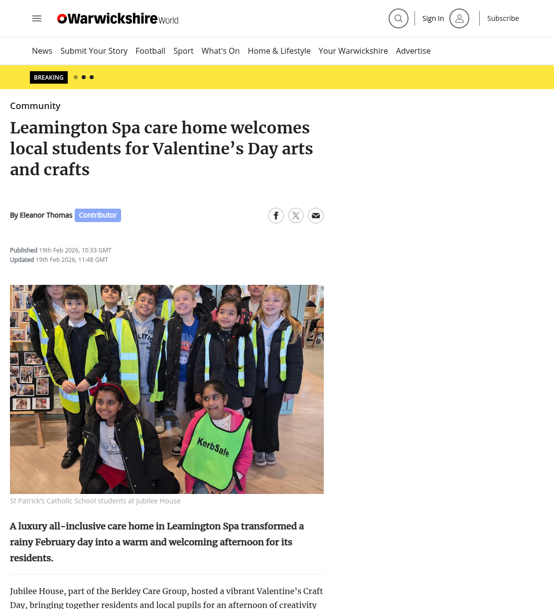 Leamington Spa care home welcomes local students for Valentine’s Day arts and crafts