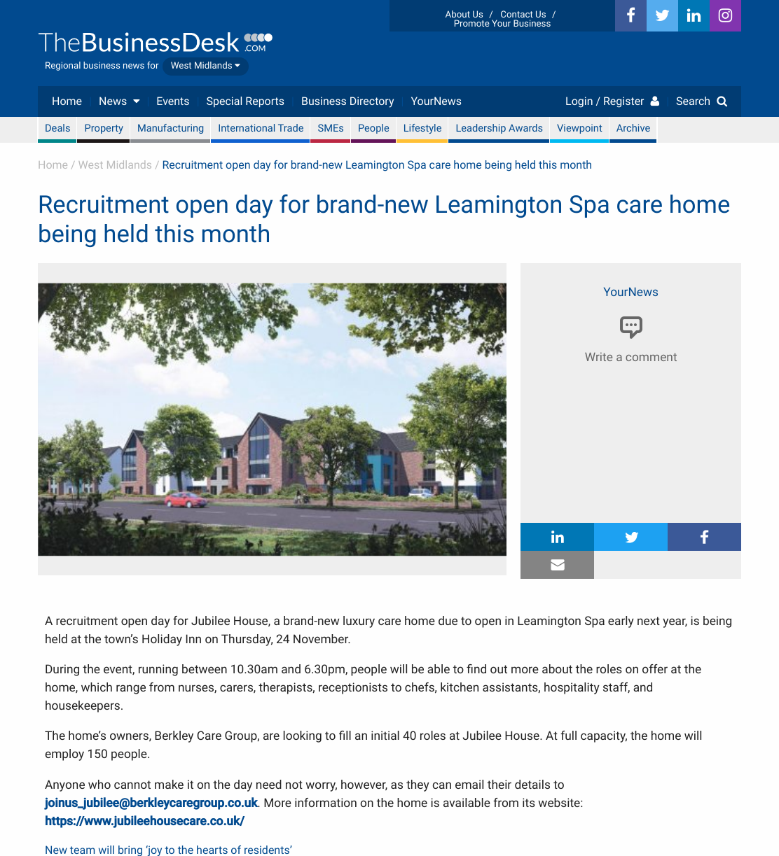 Recruitment open day for brand-new Leamington Spa care home being held this month | TheBusinessDesk.com