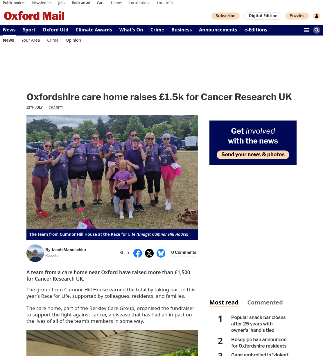 Care home team raise more than £1.5k for cancer charity