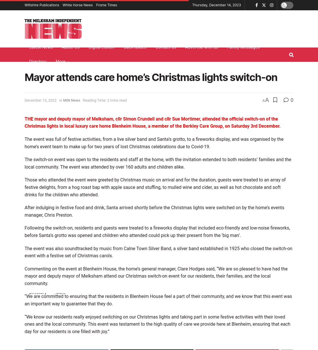 Mayor attends care home’s Christmas lights switch-on