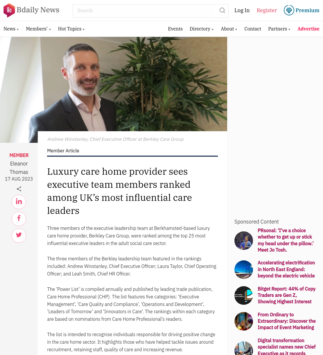 Luxury care home provider sees executive team members ranked among UK’s most influential care leaders
