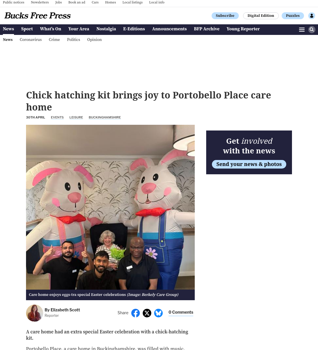 Care home has eggs-tra special Easter with chick-hatching kit